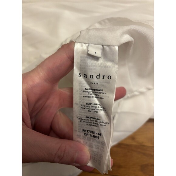 Sandro Paris Cruise Midi Dress Pleated Skirt A Line Button White Green Size 1 S - Picture 8 of 11